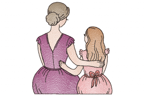 Mother and Daughter Embroidery Design
